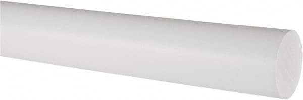 Made in USA - 2' Long, 1-1/2" Diam, PTFE (Virgin) Plastic Rod - White - Benchmark Tooling