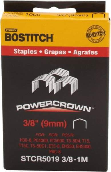 Stanley Bostitch - 3/8" Long x 7/16" Wide, 18 Gauge Crowned Construction Staple - Steel, Chisel Point - Benchmark Tooling