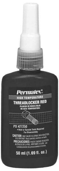 Permatex - 50 mL Bottle, Red, High Strength Liquid Threadlocker - Series 272, 24 hr Full Cure Time, Hand Tool, Heat Removal - Benchmark Tooling