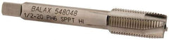 Balax - 1/2-20 UNF, 4 Flute, Bright Finish, Powdered Metal Spiral Point Tap - Plug Chamfer, Right Hand Thread, 3-3/8" OAL, 1" Thread Length, 0.367" Shank Diam, Series BX100 - Exact Industrial Supply