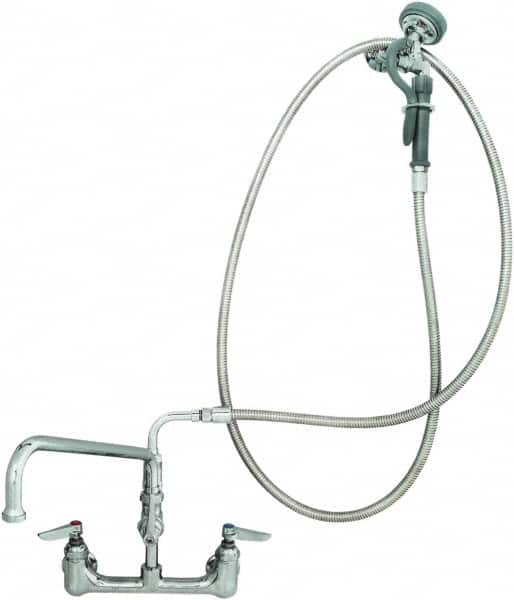 T&S Brass - Riser with Spring Guide, 2 Way Design, Wall Mount, Pre Rinse Faucet Assembly - Lever Handle - Benchmark Tooling