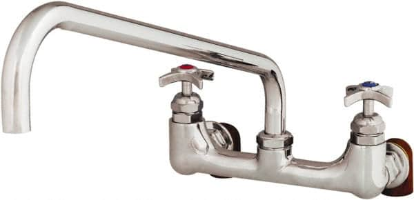 T&S Brass - Straight Spout, 2 Way Design, Wall Mount, Industrial Sink Faucet - 18 Inch Spout, 4 Spoke Handle - Benchmark Tooling