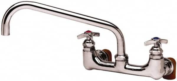 T&S Brass - Straight Spout, 2 Way Design, Wall Mount, Industrial Sink Faucet - 12 Inch Spout, 4 Spoke Handle - Benchmark Tooling