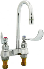 T&S Brass - Faucet Mount, Deck Mount Faucet without Spray - Two Handle, Wrist Blade Handle, Rigid Gooseneck Spout, No Drain - Benchmark Tooling