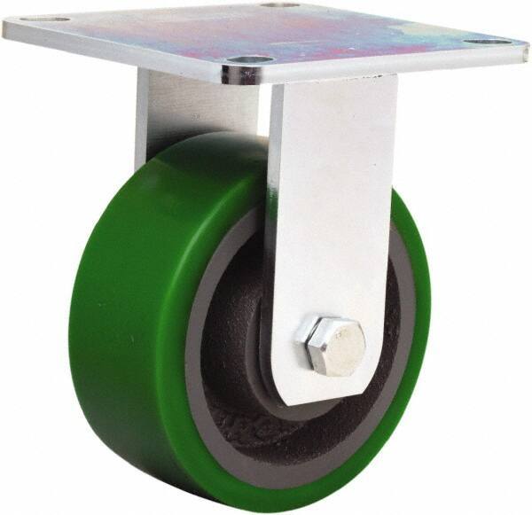 Hamilton - 5" Diam x 2" Wide x 6-1/2" OAH Top Plate Mount Rigid Caster - Polyurethane Mold onto Cast Iron Center, 900 Lb Capacity, Sealed Precision Ball Bearing, 5 x 5-1/2" Plate - Benchmark Tooling
