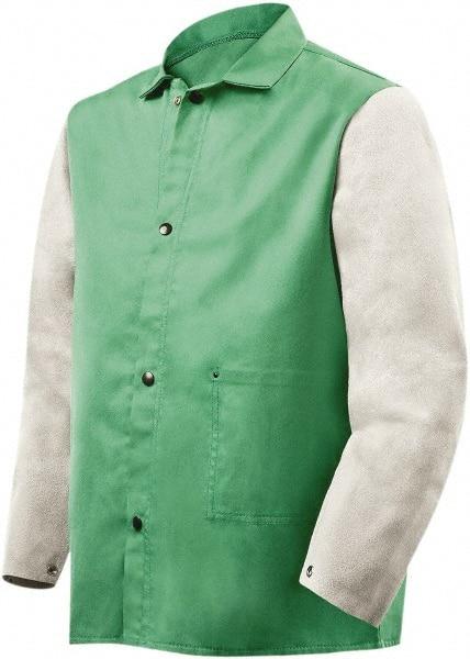 Steiner - Size XL Flame Resistant/Retardant Jacket - Green, Gray, Cotton & Leather, Snaps Closure, 52 to 54" Chest - Benchmark Tooling