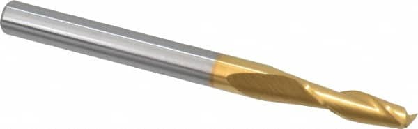 SGS - 7/64", 3/8" LOC, 1/8" Shank Diam, 1-1/2" OAL, 2 Flute, Solid Carbide Square End Mill - Single End, TiN Finish, Spiral Flute, 30° Helix, Centercutting, Right Hand Cut, Right Hand Flute, Series 3 - Benchmark Tooling