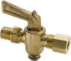 Parker - 1/4" Pipe, 1/4" Tube, Compression Pipe to Male Pipe Drain Cock & Shutoff Valve - 1/4-18 Thread, 30 Max psi - Benchmark Tooling