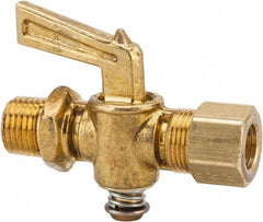 Parker - 1/4" Pipe, 3/8" Tube, Compression Pipe to Male Pipe Drain Cock & Shutoff Valve - 1/4-18 Thread, 30 Max psi - Benchmark Tooling