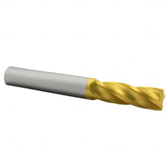 SGS - 3/8", 1" LOC, 3/8" Shank Diam, 2-1/2" OAL, 4 Flute, Solid Carbide Square End Mill - Single End, TiN Finish, Spiral Flute, 30° Helix, Centercutting, Right Hand Cut, Right Hand Flute, Series 1 - Benchmark Tooling