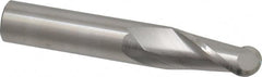 SGS - 1/2" Diam, 1" LOC, 2 Flute Solid Carbide Ball End Mill - Uncoated, Single End, 3" OAL, 1/2" Shank Diam, Spiral Flute - Benchmark Tooling