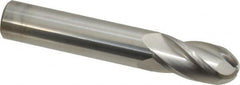 SGS - 1/2" Diam, 1" LOC, 4 Flute Solid Carbide Ball End Mill - Uncoated, Single End, 3" OAL, 1/2" Shank Diam, Spiral Flute - Benchmark Tooling