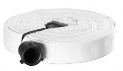 Made in USA - 1-1/2" ID x 1-3/4" OD, 150 Working psi, White Polyester/Rubber Fire Hose, Single Jacket - 1-1/2" NH/NST Ends, 50' Long, -40 to 150°F,450 Burst psi - Benchmark Tooling