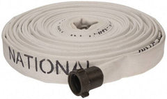 Made in USA - 1-1/2" ID x 1-3/4" OD, 150 Working psi, White Polyester/Rubber Fire Hose, Single Jacket - 1-1/2" NH/NST Ends, 100' Long, -40 to 150°F,450 Burst psi - Benchmark Tooling