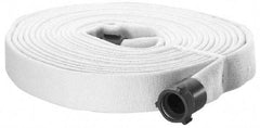 Made in USA - 1-1/2" ID x 1-15/16" OD, 400 Working psi, White Polyester/Rubber Fire Hose, Double Jacket - 1-1/2" NH/NST Ends, 50' Long, -40 to 150°F,1,200 Burst psi - Benchmark Tooling