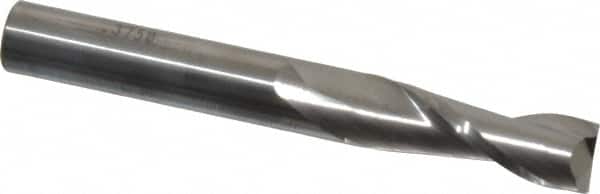 SGS - 3/8", 1-1/8" LOC, 3/8" Shank Diam, 3" OAL, 2 Flute, Solid Carbide Square End Mill - Single End, Uncoated, Spiral Flute, 30° Helix, Centercutting, Right Hand Cut, Right Hand Flute, Series 3L - Benchmark Tooling