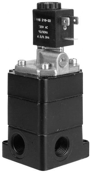 ARO/Ingersoll-Rand - 2.4 CV Flow Rate, 3 Way Poppet Air Control Valve - 1/2" NPT Inlet, 120 VAC, Solenoid Actuator - Benchmark Tooling