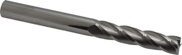 SGS - 7/16", 2" LOC, 7/16" Shank Diam, 4-1/2" OAL, 4 Flute, Solid Carbide Square End Mill - Single End, Uncoated, Spiral Flute, 30° Helix, Centercutting, Right Hand Cut, Right Hand Flute, Series 1L - Benchmark Tooling