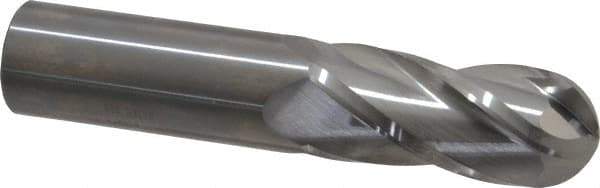 SGS - 1" Diam, 2-1/4" LOC, 4 Flute Solid Carbide Ball End Mill - Uncoated, Single End, 5" OAL, 1" Shank Diam, Spiral Flute - Benchmark Tooling
