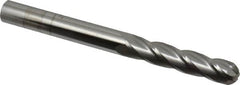 SGS - 3/8" Diam, 1-3/4" LOC, 4 Flute Solid Carbide Ball End Mill - Uncoated, Single End, 4" OAL, 3/8" Shank Diam, Spiral Flute - Benchmark Tooling