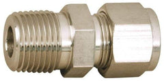 Parker - 3/4" OD, Stainless Steel Male Connector - -425 to 1,200°F, 1-1/16" Hex, Comp x MNPT Ends - Benchmark Tooling