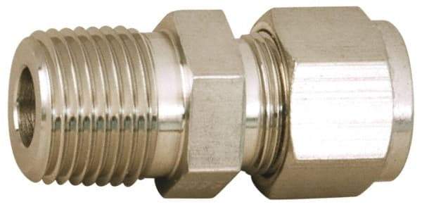 Parker - 1/8" OD, Stainless Steel Male Connector - -425 to 1,200°F, 3/8" Hex, Comp x MNPT Ends - Benchmark Tooling