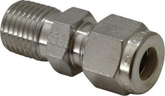 Parker - 5/16" OD, Stainless Steel Male Connector - -425 to 1,200°F, 9/16" Hex, Comp x MNPT Ends - Benchmark Tooling
