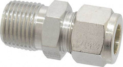 Parker - 1/2" OD, Stainless Steel Male Connector - 7/8" Hex, Comp x MNPT Ends - Benchmark Tooling
