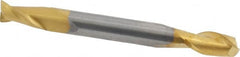 SGS - 1/4", 1/2" LOC, 1/4" Shank Diam, 2-1/2" OAL, 2 Flute, Solid Carbide Square End Mill - Double End, TiN Finish, Spiral Flute, 30° Helix, Centercutting, Right Hand Cut, Right Hand Flute, Series 15 - Benchmark Tooling