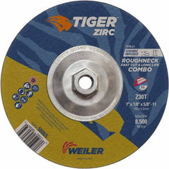 Weiler - 30 Grit, 9" Wheel Diam, Type 27 Depressed Center Wheel - Hard Grade, Zirconia Alumina, T Hardness, 8,500 Max RPM - Benchmark Tooling