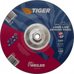 Weiler - 24 Grit, 9" Wheel Diam, Type 28 Depressed Center Wheel - Medium Grade, Aluminum Oxide, R Hardness, 6,600 Max RPM - Benchmark Tooling