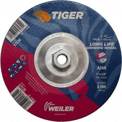 Weiler - 24 Grit, 7" Wheel Diam, Type 28 Depressed Center Wheel - Medium Grade, Aluminum Oxide, R Hardness, 8,500 Max RPM - Benchmark Tooling