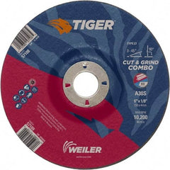 Weiler - 30 Grit, 6" Wheel Diam, 7/8" Arbor Hole, Type 27 Depressed Center Wheel - Medium Grade, Aluminum Oxide, S Hardness, 10,200 Max RPM - Benchmark Tooling
