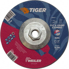 Weiler - 30 Grit, 6" Wheel Diam, Type 27 Depressed Center Wheel - Medium Grade, Aluminum Oxide, S Hardness, 10,200 Max RPM - Benchmark Tooling