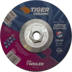 Weiler - 24 Grit, 6" Wheel Diam, Type 27 Depressed Center Wheel - Medium Grade, Ceramic, R Hardness, 10,200 Max RPM - Benchmark Tooling