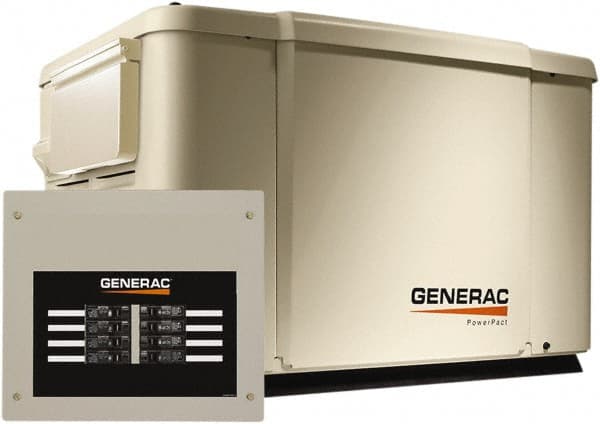 Generac Power - 1 Phase LP & NG Air Cooled Standby Power Generator - 120/240 V, 7.5 (LP) & 6 (NG) kW, OHV, Bisque Aluminum Enclosure, Use 51.6 (LP) & 117 (NG) to Fuel - Benchmark Tooling