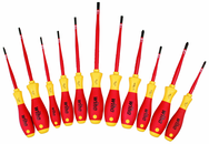 Insulated Slim Integrated Insulation 11 Piece Screwdriver Set Slotted 3.5; 4; 4.5; 5.5; 6.5; Phillips #1 & 2; Xeno #1 & 2; Square #1 & 2 - Benchmark Tooling