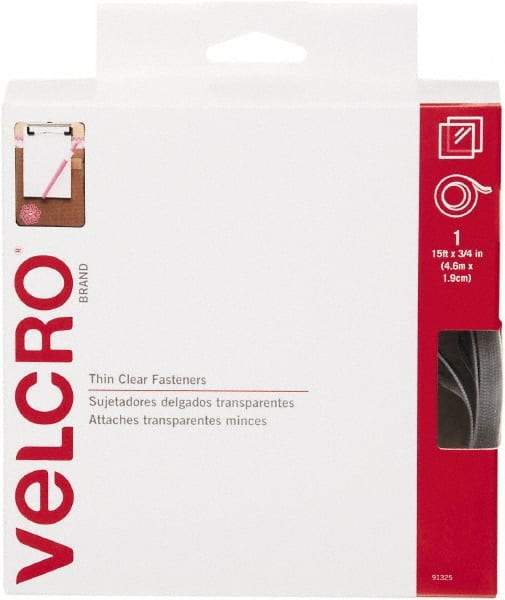 VELCRO Brand - 3/4" Wide x 5 Yd Long Adhesive Backed Hook & Loop Roll - Continuous Roll, Clear - Benchmark Tooling