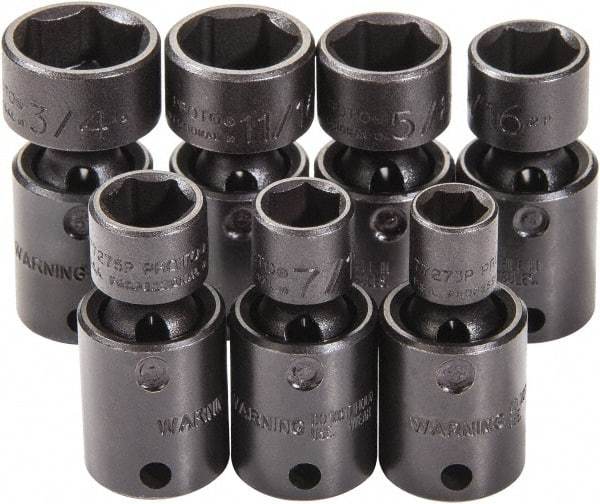 Proto - 7 Piece 3/8" Drive Black Finish Impact Socket Set - 6 Points, 3/8" to 3/4" Range, Inch Measurement Standard - Benchmark Tooling