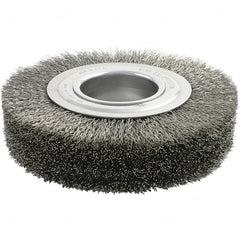 Brush Research Mfg. - 8" OD, 2" Arbor Hole, Crimped Stainless Steel Wheel Brush - 1-3/8" Face Width, 1-1/2" Trim Length, 4,500 RPM - Benchmark Tooling