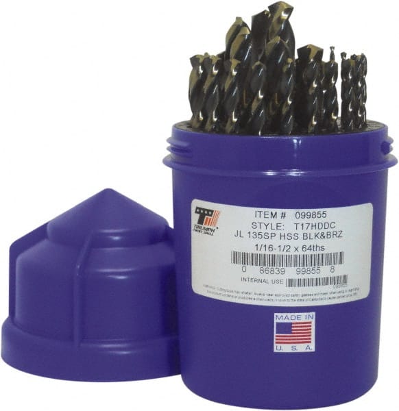Triumph Twist Drill - 1/16 to 1/2", 135° Point, Bronze/Black Oxide Finish, High Speed Steel Jobber Length Drill Bit Set - Benchmark Tooling
