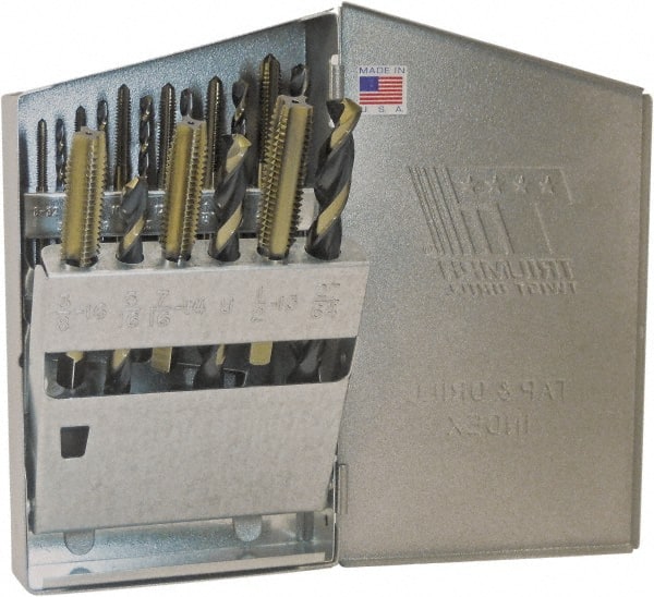 Triumph Twist Drill - 1/16 to 1/2", 135° Point, Oxide/Bronze Finish, High Speed Steel Jobber Length Drill Bit Set - Benchmark Tooling