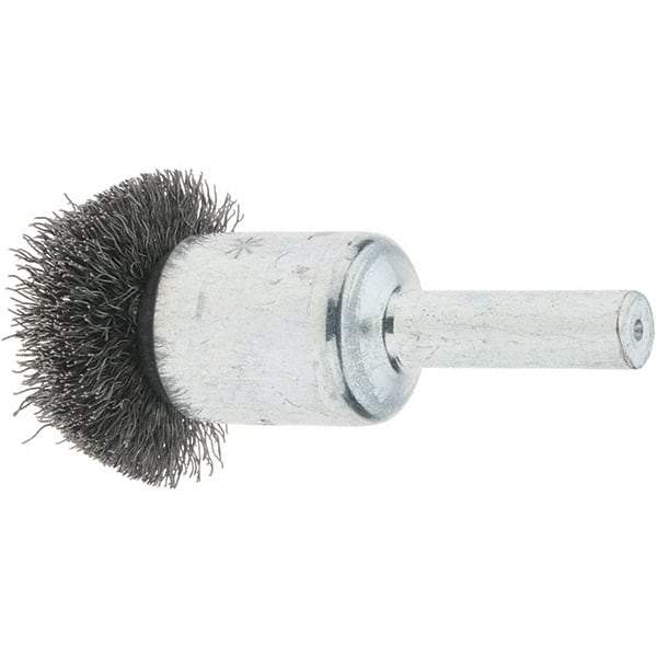 Tru-Maxx - 1" Brush Diam, Crimped, Flared End Brush - 1/4" Diam Steel Shank, 25,000 Max RPM - Benchmark Tooling