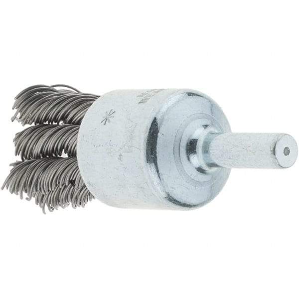 Tru-Maxx - 3/4" Brush Diam, Knotted, End Brush - 1/4" Diam Steel Shank, 22,000 Max RPM - Benchmark Tooling