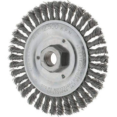 Tru-Maxx - 5" OD, 5/8-11 Arbor Hole, Stringer Bead Steel Wheel Brush - 3/16" Face Width, 7/8" Trim Length, 0.02" Filament Diam, 12,500 RPM - Benchmark Tooling