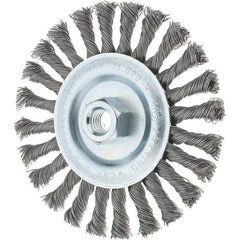 Tru-Maxx - 6" OD, 5/8-11 Arbor Hole, Knotted Steel Wheel Brush - 1/2" Face Width, 1-3/8" Trim Length, 0.02" Filament Diam, 12,500 RPM - Benchmark Tooling