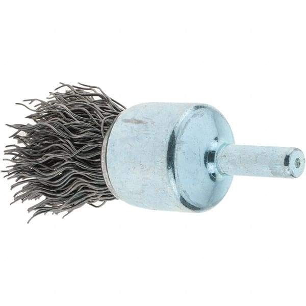 Tru-Maxx - 3/4" Brush Diam, Crimped, Flared End Brush - 1/4" Diam Steel Shank, 22,000 Max RPM - Benchmark Tooling