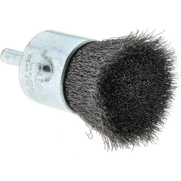 Tru-Maxx - 1" Brush Diam, Crimped, Flared End Brush - 1/4" Diam Steel Shank, 22,000 Max RPM - Benchmark Tooling