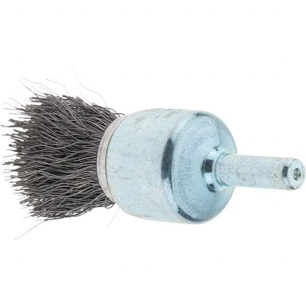 Tru-Maxx - 3/4" Brush Diam, Crimped, Flared End Brush - 1/4" Diam Steel Shank, 22,000 Max RPM - Benchmark Tooling