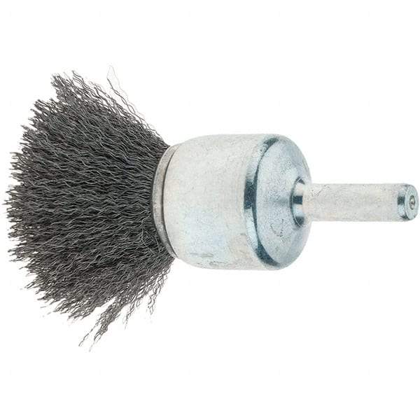 Tru-Maxx - 3/4" Brush Diam, Crimped, Flared End Brush - 1/4" Diam Steel Shank, 22,000 Max RPM - Benchmark Tooling